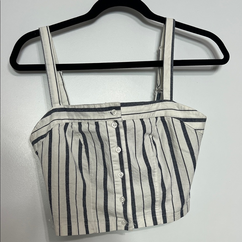 Brandy Melville White & Navy Stipe Button Up Cropped Cami